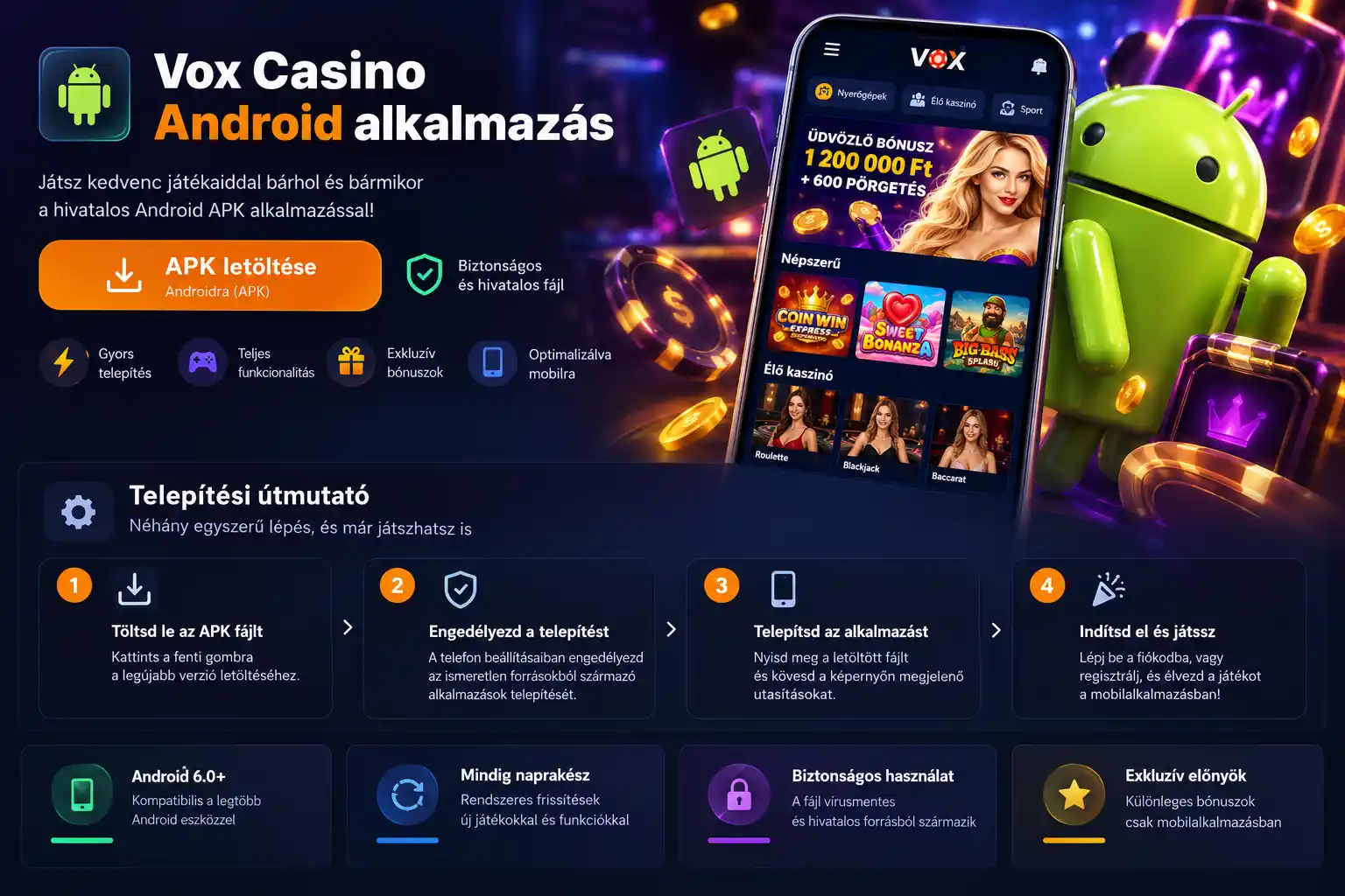 Vox Casino APK letöltési oldal – Android telepítési útmutató, lépések